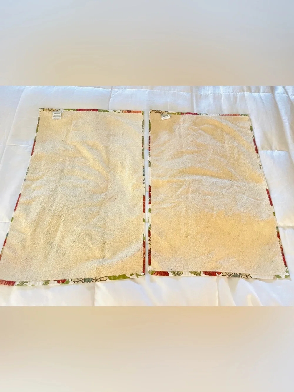 Pottery Barn Hand Towels Floral Blue Red Green on Ivory 20x30 Set of 2